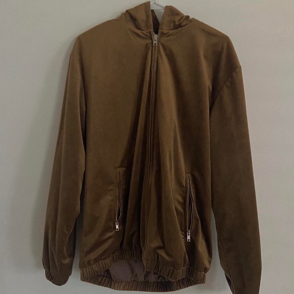 Brown indie soft fuzzy longsleeve hipster hoodie brown zip up y2k vintage jacket - Picture 4 of 15